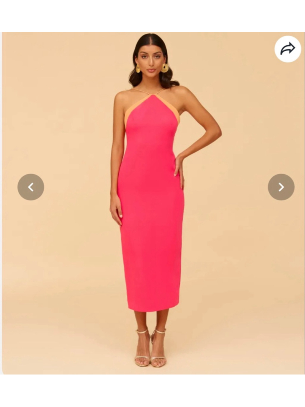 Women's Lady Pipa Pink & Orange High Neck Halter Midi Dress Small